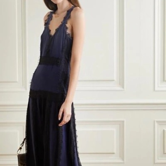 La Ligne Maggie Lace-trimmed Silk-georgette Maxi Dress In Midnight Blue - Picture 11 of 12